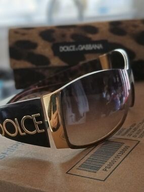 Dolce & Gabbana Oversized Logo Sunglasses in Gold and Brown